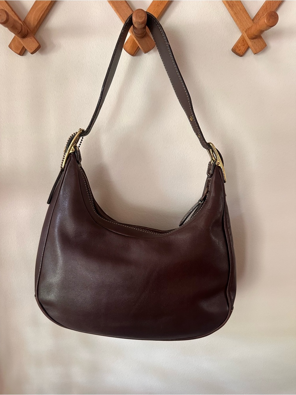 Vintage Coach Zoe Hobo Bag Brown Leather Y2K Shoulder Purse Classic Brass - Picture 6 of 11